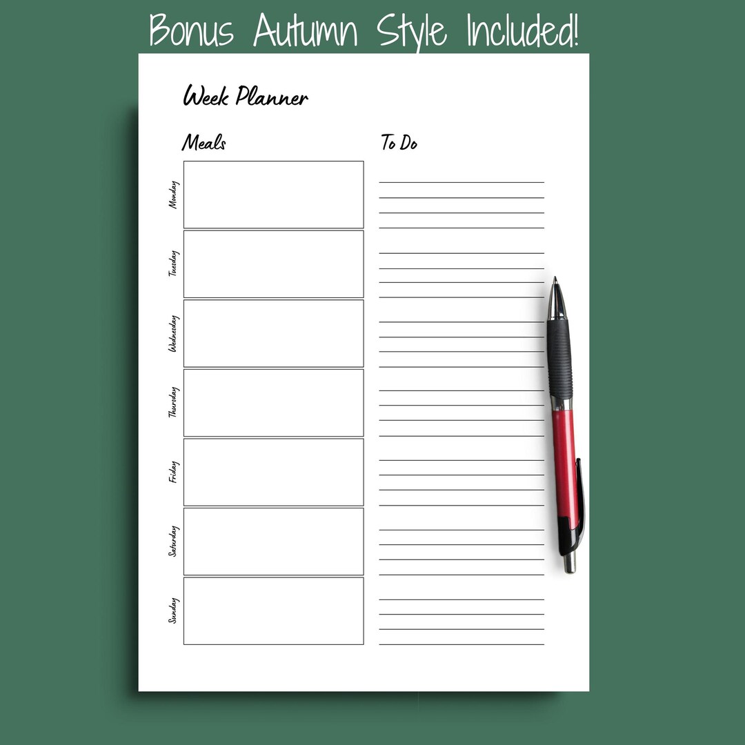 Week Planner Printable Mealplan Template Daily Planner, Family ...
