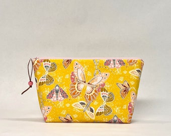 Flock Butterflies Yellow Small Zipper Pouch Gadget Case Cosmetics Project Bag