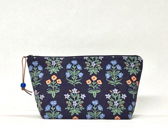 Mughal Rose Navy Small Zipper Pouch Gadget Case Cosmetics Project Bag