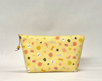 Meow Cat Things Yellow Small Zipper Pouch Gadget Case Cosmetics Project Bag