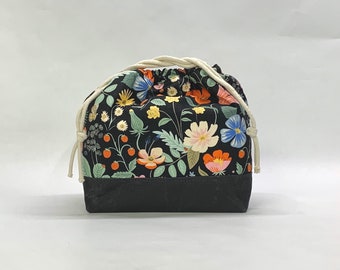 Rifle Paper Co. Strawberry Fields Black Large Drawstring Knitting Project Craft Bag