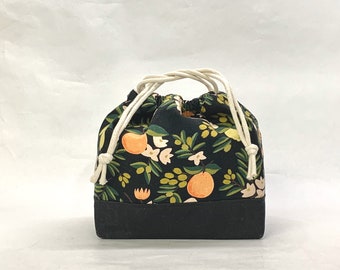 Rifle Paper Co Citrus Floral Black Large Drawstring Knitting Project Craft Bag