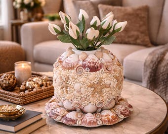Handmade Seashell Vase | Coastal Beach Decor, Nautical Centerpiece, Ocean Inspired Home