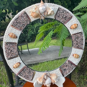 Seashell Mirror: Coastal Wall Decor, Hanging Shell Art (20 inch)