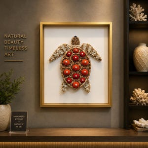 Framed Seashell Turtle Wall Art – Coastal Luxury Decor