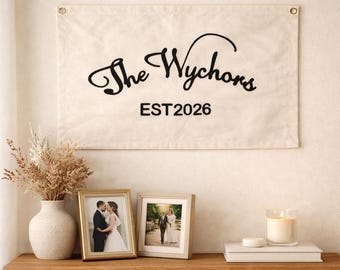 Personalisierte Hochzeit Gästebuch Flagge, personalisiertes Geschenk für Paare, Hochzeitsgästebuch, Wanddeko zum Jubiläum