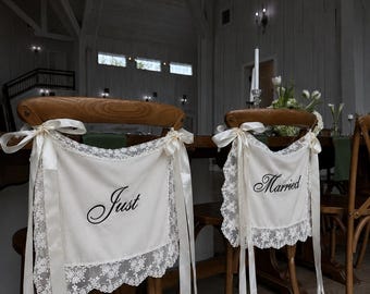 Custom Wedding Chairs Fabric sign,Just Married Chair decor,Sweetheart table decor,Vintage Weeding sign,Garden Wedding decor