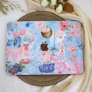 Flower Bows Collage Blue MacBook Case,New MacBook 2025 Air 15/13,Apple Laptop Sleeve,Pro 13/14/15/16,2024/2022/2021,M1 M2 M3 M4,Custom Case
