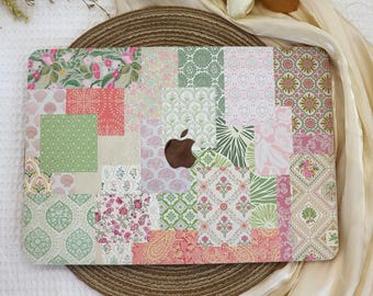 Étui pour MacBook vintage avec patchwork floral, nouveau MacBook 2025 Air 15/13 Pro 14, housse pour ordinateur portable Apple, Pro 15/16, 2025/2024, M2 M3 M4, étui pour ordinateur portable personnalisée