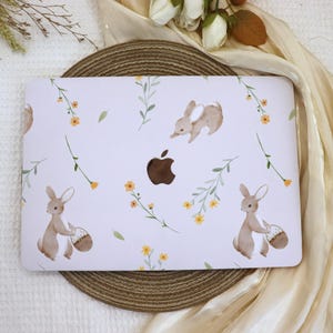 Cute Rabbits Flowers MacBook Case,New MacBook 2025 Air 15/13 Cover,Apple Laptop Sleeve,Pro 13/14/15/16,2024/2022/2020,M2 M3 M4,Custom Cover