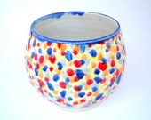 Ceramic Candy Jar Serving Bowl in Stoneware Pottery with Colorful Gumball Polka Dots