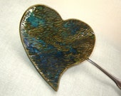 Green Heart Pottery Dish for Spoon Rest Jewelry Holder