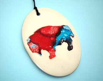 Patriotic Buffalo Ornament – red white and blue – bison Image – Buffalo NY – expatriate gift – home décor – alcohol ink art - buffalove