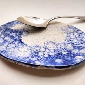 Blue Lace Plate White Pottery ceramic dessert dish spoon rest decorative plate stoneware pottery doily design image 3