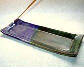 Purple Green Incense Holder Burning Tray Butter Dish Spoon Rest in Stoneware Pottery