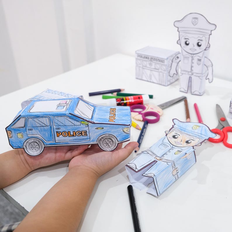 Printable 3D Police Station Craft for Kids, DIY Paper Police Car and ...