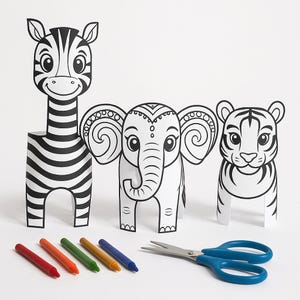Druckbare Dschungeltier Papier Handwerk DIY Aktivität für Kinder schneiden und Farbe Safari Tiere sofortigen Download lustige Lernprojekt