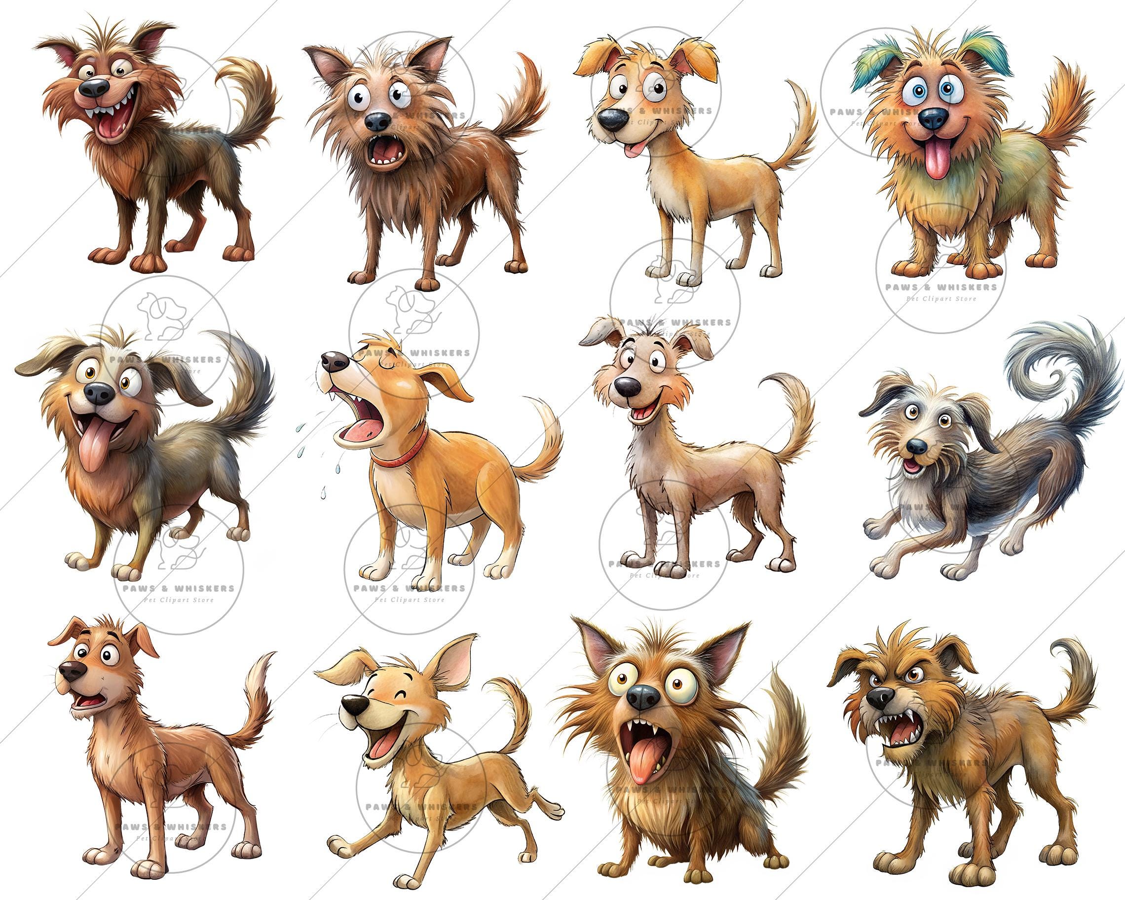 Quirky Dog Clipart PNG Bundle Whimsical Dogs Sublimation Puppy Whimsy ...
