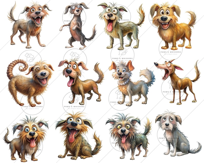 Quirky Dog Clipart PNG Bundle Whimsical Dogs Sublimation Puppy Whimsy ...