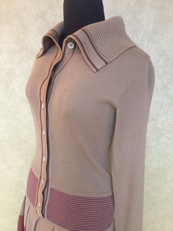 Vintage 1970s Italian Wool Drop Waist Striped Knit