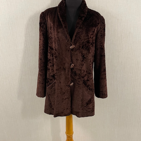 Vintage c1970/80s Luxe Burgundy Velvet Feel Faux Fur Jacket Coat  M