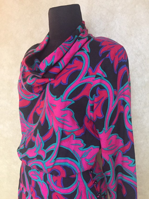 Vintage 1980s Lanz Label Pink and Black Floral Gra