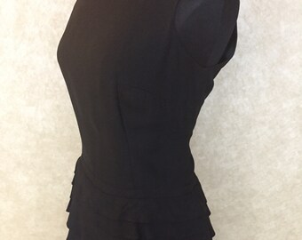 Vintage 1960s Jane Andre California Designer Label Tiered Skirt Detail Chic Little Black Dress S M
