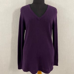 Vintage Modern Luxury Deep  Purple Tone, Deep V Neck Cashmere Sweater  M  L