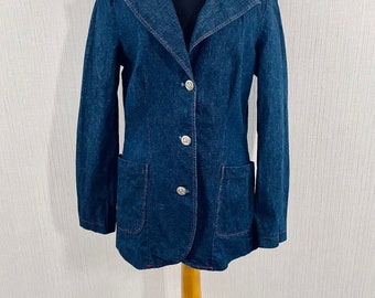 Vintage c1980s Happy Legs Inc. Label Dagger Collar Denim Blazer  M