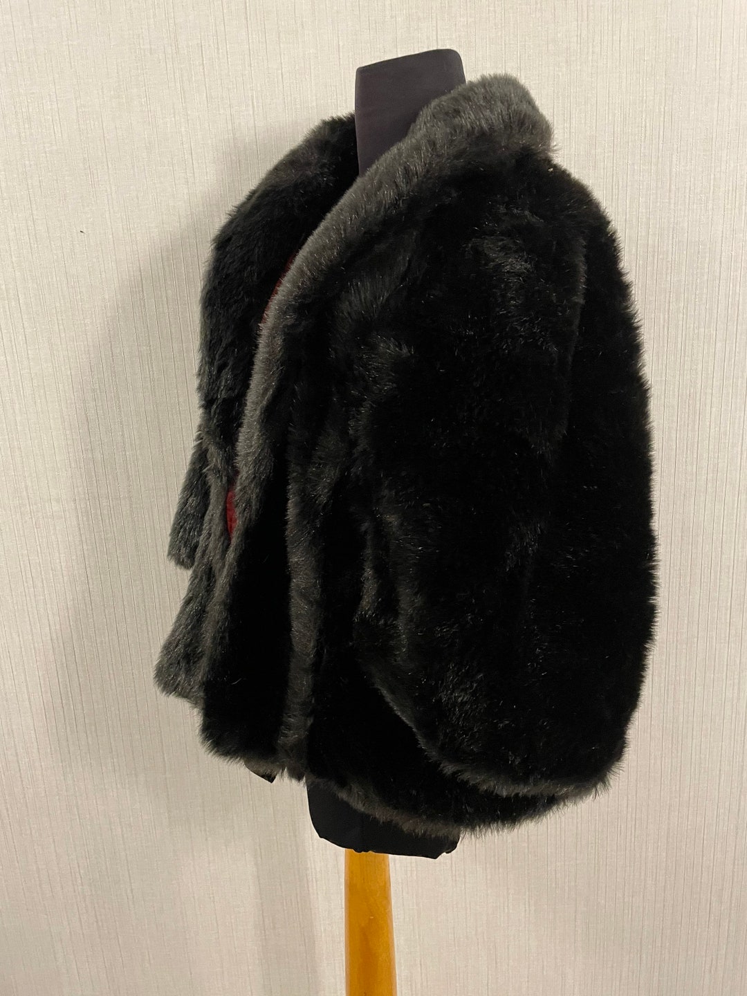 Vintage C1980s Luxe Black Faux Fur Cape Coat M Etsy
