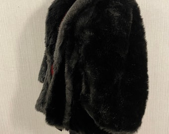 Vintage c1980s Luxe Black Faux Fur Cape Coat   M