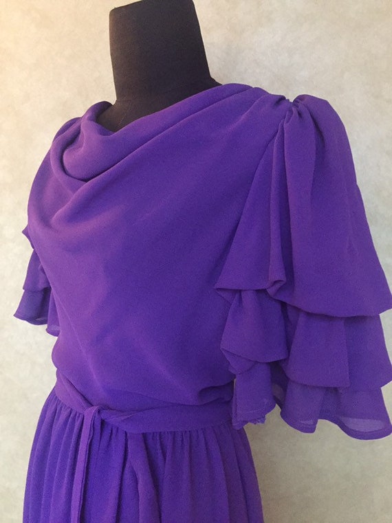 purple ruffle sleeve dress