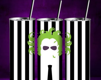 Beetle Juice 20oz Skinny Tumbler Wrap, Halloween Sublimation Design, Digital Download PNG, Beetlejuice Tumbler Wrap PNG