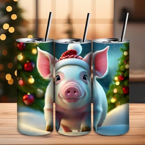 Christmas Pig 20oz Skinny Tumbler Wrap, Holiday Sublimation Design, Digital Download PNG, Holiday Animals Tumbler Wrap PNG