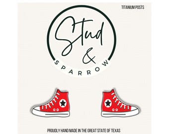 Retro Red High Top Stud Earrings| Acrylic Sneaker Earrings | Fun Shoe Jewelry