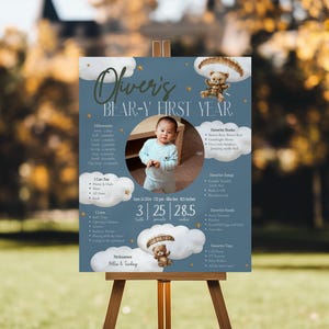 Paratrooper Teddy Boy's Beary First Birthday Milestone Poster Template