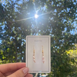 Handmade Pink Freshwater Pearl Earrings: 18k Gold Plated Dangle