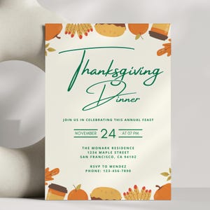 Thanksgiving-Einladungsvorlage Urlaubseinladung Thanksgiving-Dinner-Einladung Bearbeitbar Thanksgiving-Partyeinladung Sofort-Download