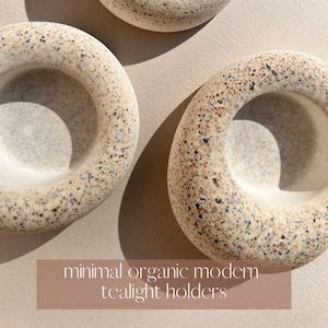 Textured stone tealight holders set of 1, or 2, or 3 minimal organic decor sand jesmonite candle holder wabi sabi home styling earthy decor