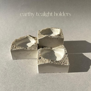 Organic Shape Tealight Candle Holders Minimal Modern Earthy Decor Shelf Styling Tabletop Decor Accent Cement Tealight Holders Set