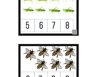Tarjetas imprimibles para contar y recortar insectos, centro de matemáticas preescolar, actividad temática de insectos, juego de conteo para desarrollar la motricidad fina, matemáticas para jardín de infantes