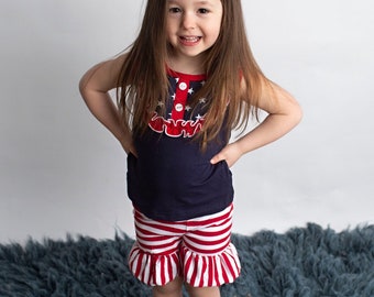 Fourth of July/memorial day outfit, pants and tank set, Stars and Stripes