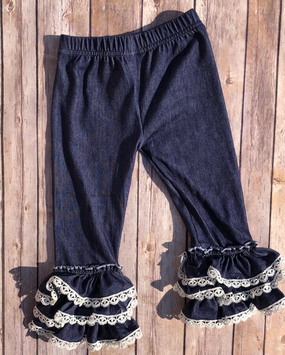 denim ruffle pants