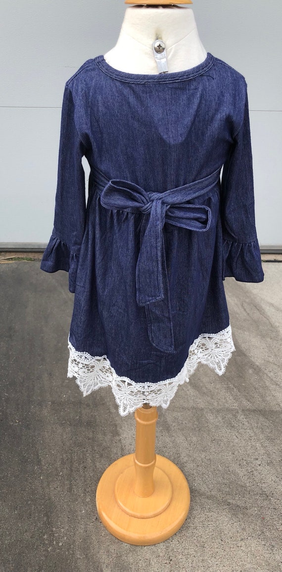 Lace on the Bottom Hem Denim Dress - Etsy