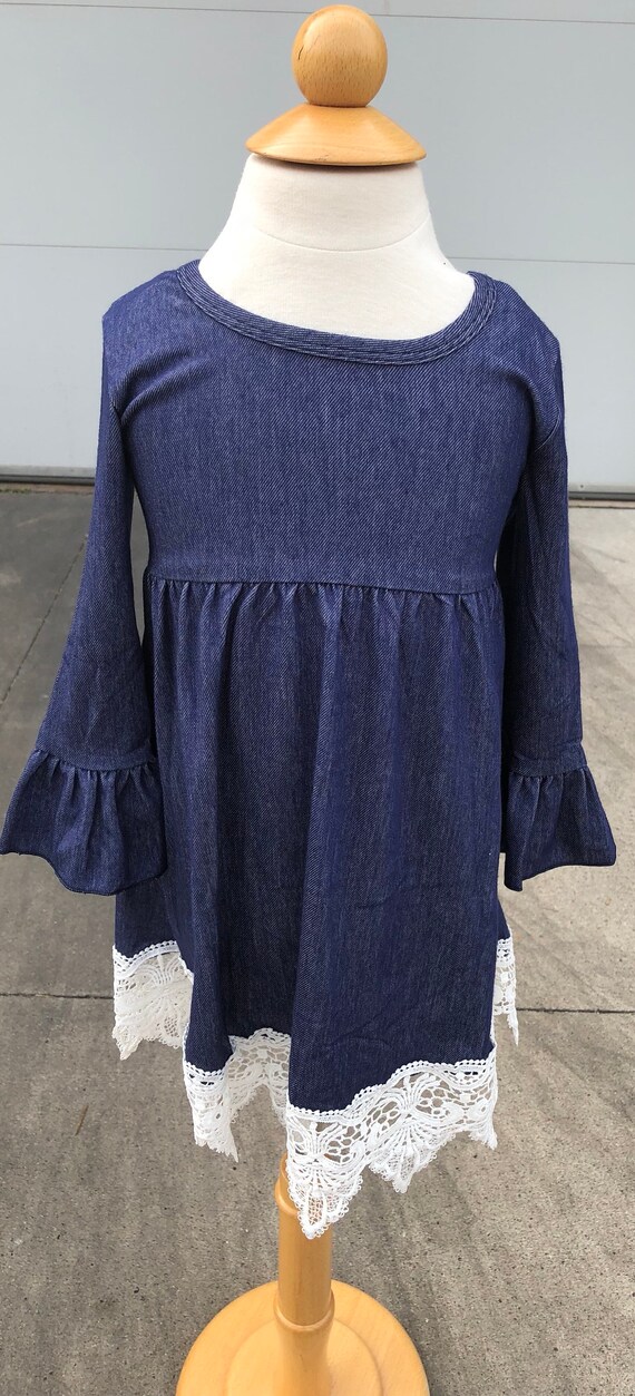 Lace on the Bottom Hem Denim Dress - Etsy