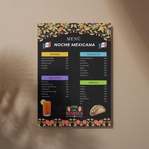 Editable Mexican Party Menu Canva | Mexican Night Template | Printable Fiesta Menu | Digital Mexican Food Menu | Instant Download