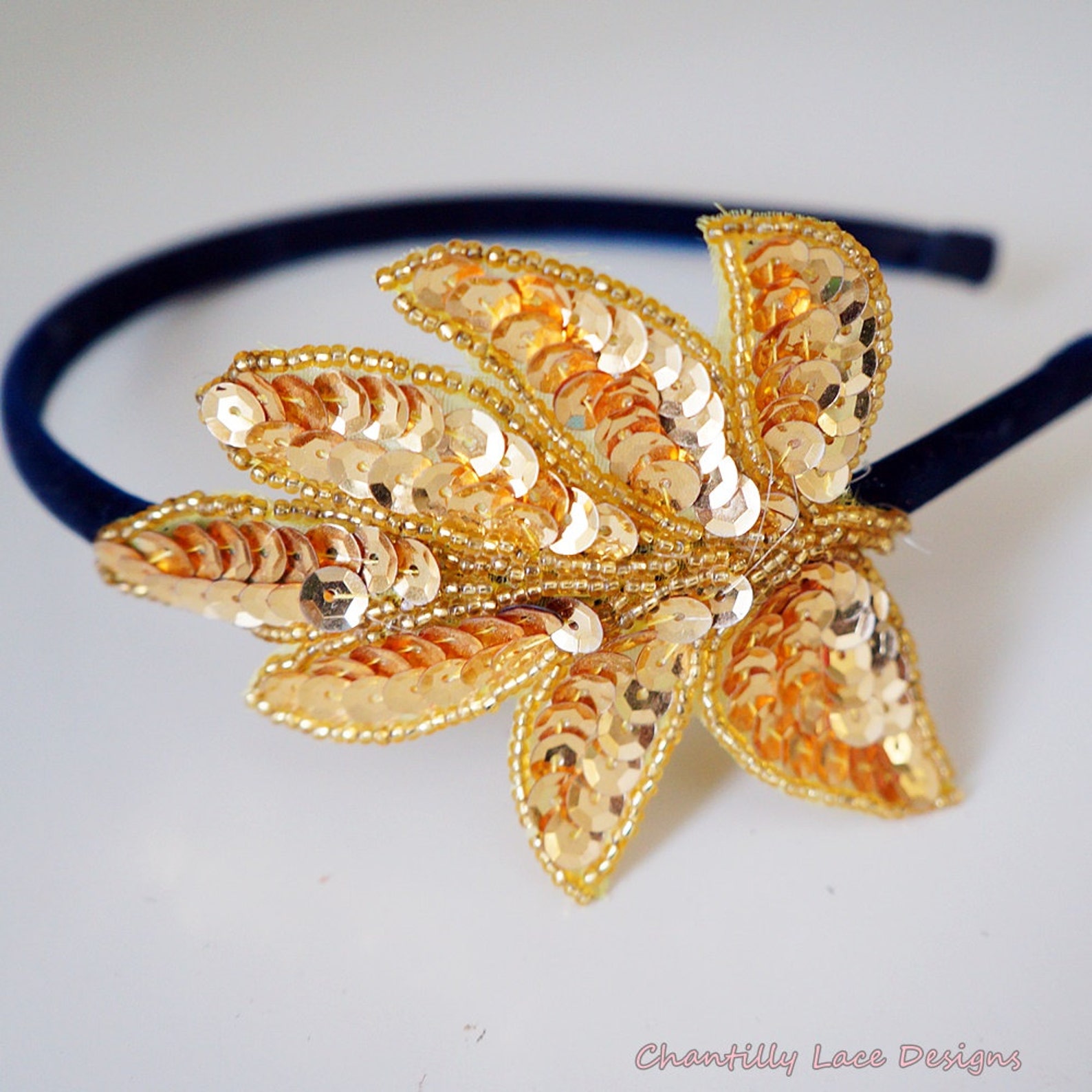 Gold Sequins Beaded Headband Etsy