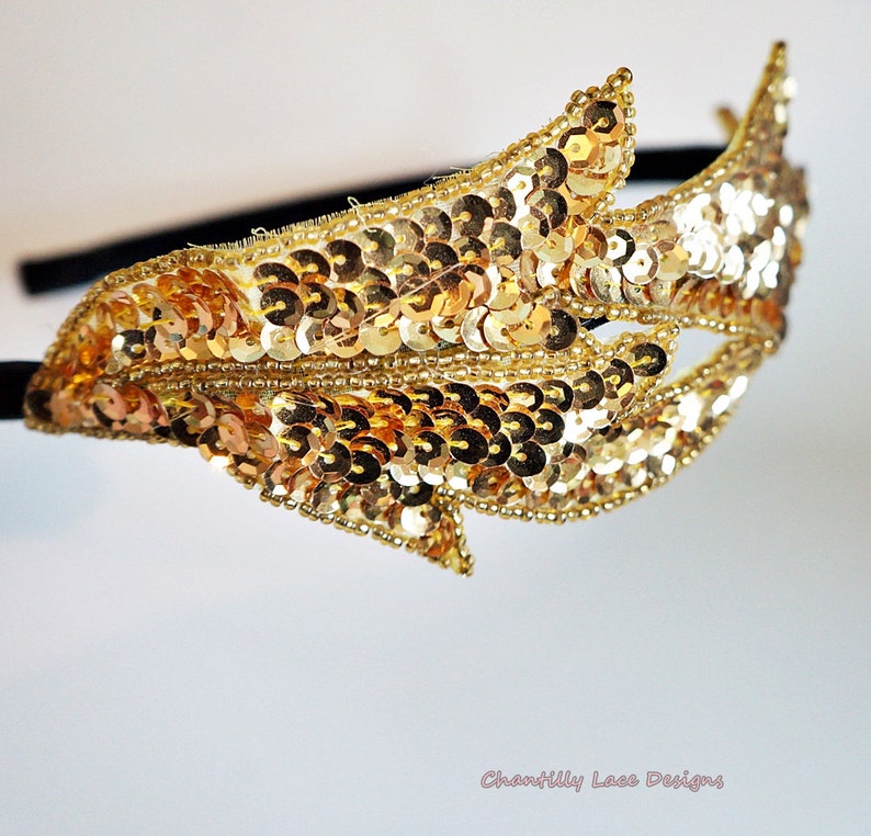 Gold Sequins Beaded Headband Etsy
