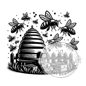 Bijen zoemen in de buurt van Hive SVG-bundel