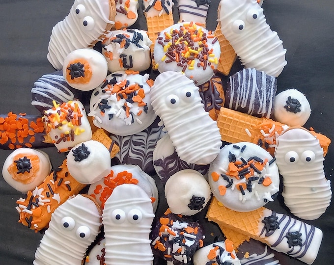 Gourmet Halloween Treat Boxes! Chocolate Covered Cookies, Truffles, & More! Halloween Gift Box! 40 and 50 piece boxes!